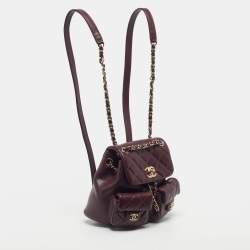 Pre Owned Chanel Duma Mini Burgundy Quilted Caviar Leather Backpack