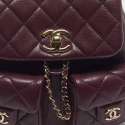 Pre Owned Chanel Duma Mini Burgundy Quilted Caviar Leather Backpack