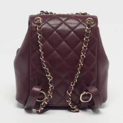 Pre Owned Chanel Duma Mini Burgundy Quilted Caviar Leather Backpack