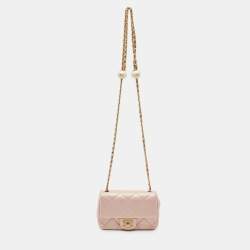 Pre Owned Chanel Pearl Crush Mini Pink Iridescent Quilted Leather Flap Bag
