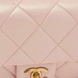 Pre Owned Chanel Pearl Crush Mini Pink Iridescent Quilted Leather Flap Bag