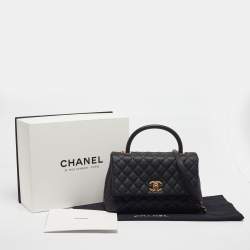 Pre Owned Chanel Coco Medium Black Quilted Caviar Leather Top Handle Bag
