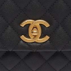 Pre Owned Chanel Coco Medium Black Quilted Caviar Leather Top Handle Bag
