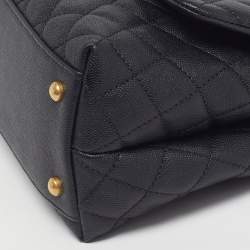Pre Owned Chanel Coco Medium Black Quilted Caviar Leather Top Handle Bag