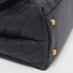 Pre Owned Chanel Coco Medium Black Quilted Caviar Leather Top Handle Bag