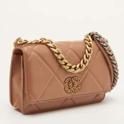 Pre Owned Chanel 19 Wallet On Chain Brown Quilted Leather Chain Bag