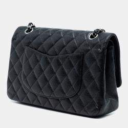 Pre Owned Chanel Black Medium Classic Caviar Double Flap