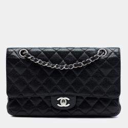 Pre Owned Chanel Black Medium Classic Caviar Double Flap