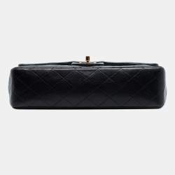 Pre Owned Chanel Black Medium Classic Lambskin Double Flap