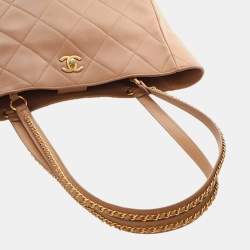 Pre Owned حقيبة يد شانيل توت سلسلة سي سي قفل بني جلد العجل مبطن