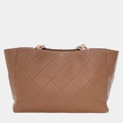 Pre Owned حقيبة يد شانيل توت سلسلة سي سي قفل بني جلد العجل مبطن