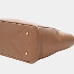 Pre Owned حقيبة يد شانيل توت سلسلة سي سي قفل بني جلد العجل مبطن