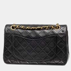 Pre Owned حقيبة شانيل سوداء صغيرة كلاسيك جلد خروف مزدوجة الرفرف