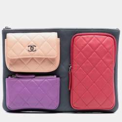 Pre Owned Chanel Medium CC Quilted Lambskin Extra Space O Case Clutch