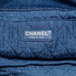 Pre Owned Chanel Blue Printed Denim Shopping Tote