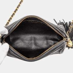 Pre Owned Chanel Black Quilted Lambskin Tassel Barrel Crossbody