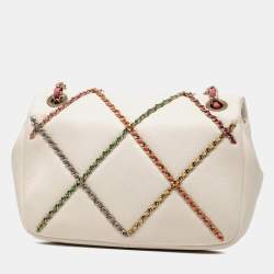 مملوكة مسبقًا Chanel White Small Lambskin Entwined Chain Flap