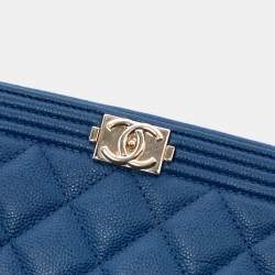 Pre Owned Chanel Blue Medium Quilted Caviar Boy O Case Clutch