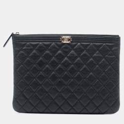 Pre Owned Chanel Black Medium Quilted Caviar Boy O Case Clutch