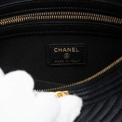 Pre Owned Chanel Black Medium Chevron Lambskin Boy O Case Clutch
