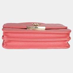 Pre Owned Chanel Golden Class Square Pink Iridescent Quilted Grained Calfskin Leather Wallet on Chain Bag