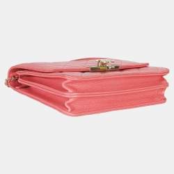 Pre Owned Chanel Golden Class Square Pink Iridescent Quilted Grained Calfskin Leather Wallet on Chain Bag