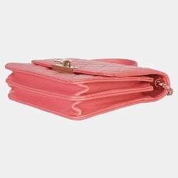 Pre Owned Chanel Golden Class Square Pink Iridescent Quilted Grained Calfskin Leather Wallet on Chain Bag