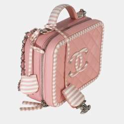 مملوكة مسبقًا Chanel CC Filigree Quilted Striped Medium Pink Caviar Leather Vanity Case