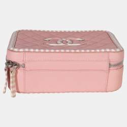 مملوكة مسبقًا Chanel CC Filigree Quilted Striped Medium Pink Caviar Leather Vanity Case
