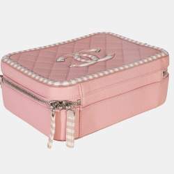 مملوكة مسبقًا Chanel CC Filigree Quilted Striped Medium Pink Caviar Leather Vanity Case