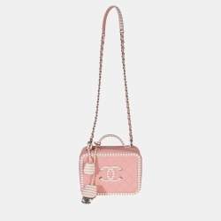 مملوكة مسبقًا Chanel CC Filigree Quilted Striped Medium Pink Caviar Leather Vanity Case