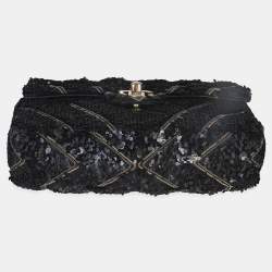 Pre Owned حقيبة شانيل سلسلة شيفرون صغيرة قلاب حرير أسود بترتر