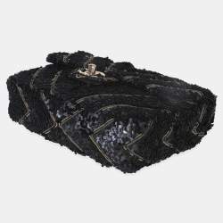 Pre Owned حقيبة شانيل سلسلة شيفرون صغيرة قلاب حرير أسود بترتر