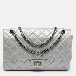 Pre Owned Chanel Reissue 2.55 226 Grey Quilted Aged Leather Flap Bag
