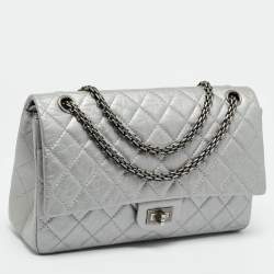 Pre Owned Chanel Reissue 2.55 226 Grey Quilted Aged Leather Flap Bag