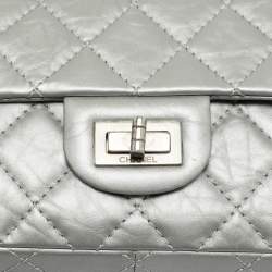 Pre Owned Chanel Reissue 2.55 226 Grey Quilted Aged Leather Flap Bag