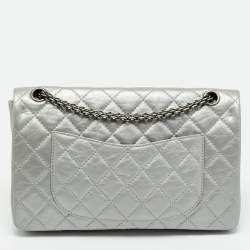 Pre Owned Chanel Reissue 2.55 226 Grey Quilted Aged Leather Flap Bag