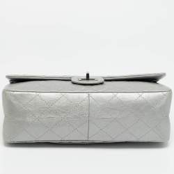 Pre Owned Chanel Reissue 2.55 226 Grey Quilted Aged Leather Flap Bag