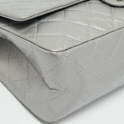 Pre Owned Chanel Reissue 2.55 226 Grey Quilted Aged Leather Flap Bag