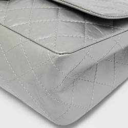 Pre Owned Chanel Reissue 2.55 226 Grey Quilted Aged Leather Flap Bag