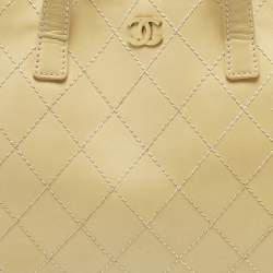 Pre Owned حقيبة تسوق شانيل سي سي جلد محبوك كريمي مخيط بحياكة برية
