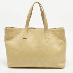 Pre Owned حقيبة تسوق شانيل سي سي جلد محبوك كريمي مخيط بحياكة برية