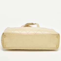 Pre Owned حقيبة تسوق شانيل سي سي جلد محبوك كريمي مخيط بحياكة برية