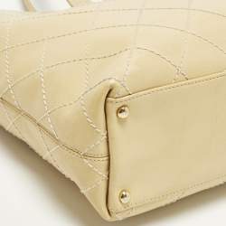 Pre Owned حقيبة تسوق شانيل سي سي جلد محبوك كريمي مخيط بحياكة برية