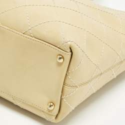 Pre Owned حقيبة تسوق شانيل سي سي جلد محبوك كريمي مخيط بحياكة برية