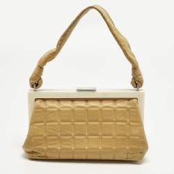 Pre Owned Chanel Tan Chocolate Bar Leather Frame Bag