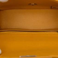 Pre Owned Chanel Yellow Mini Square Classic Lambskin Single Flap