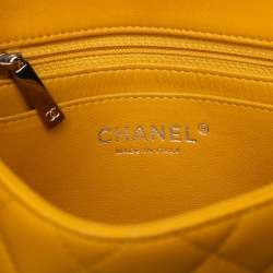 Pre Owned Chanel Yellow Mini Square Classic Lambskin Single Flap