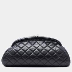 Pre Owned Chanel Black Quilted Lambskin Timeless Kisslock Clutch
