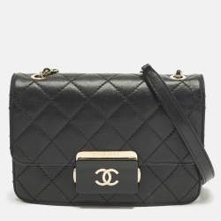 Pre Owned Chanel Beauty Lock Small Black Quilted Leather Flap Bag